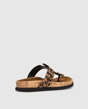 Premiata Brown leather flip-flops with print M7391LEO