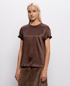 Brunello Cucinelli Brown silk blouse with monil chain M0C59DE310