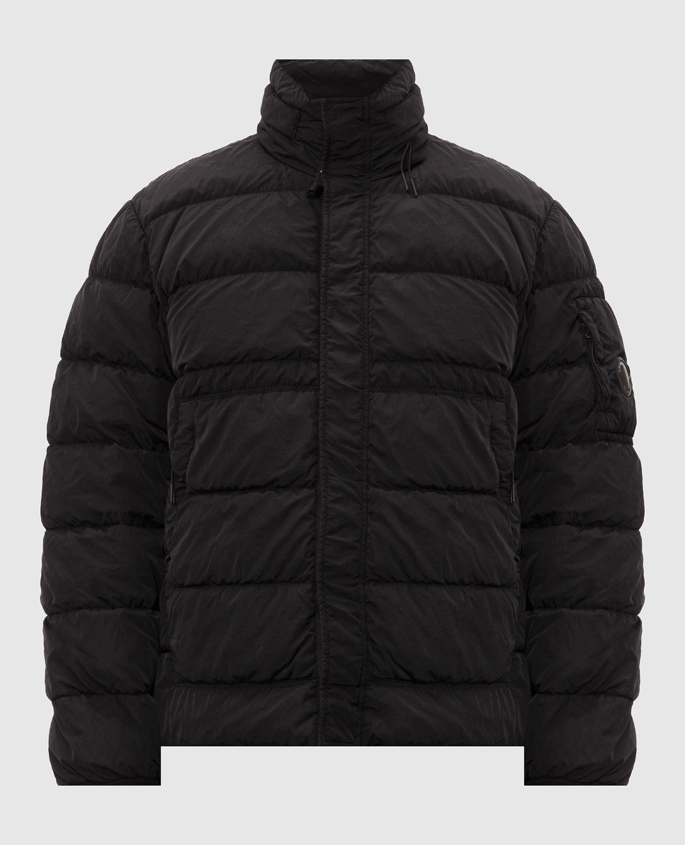 Black down jacket with logo patch