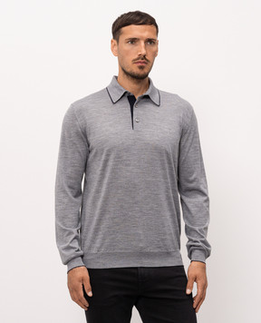Stefano Ricci Grey melange wool, cashmere and silk polo shirt KE08004P03E26374