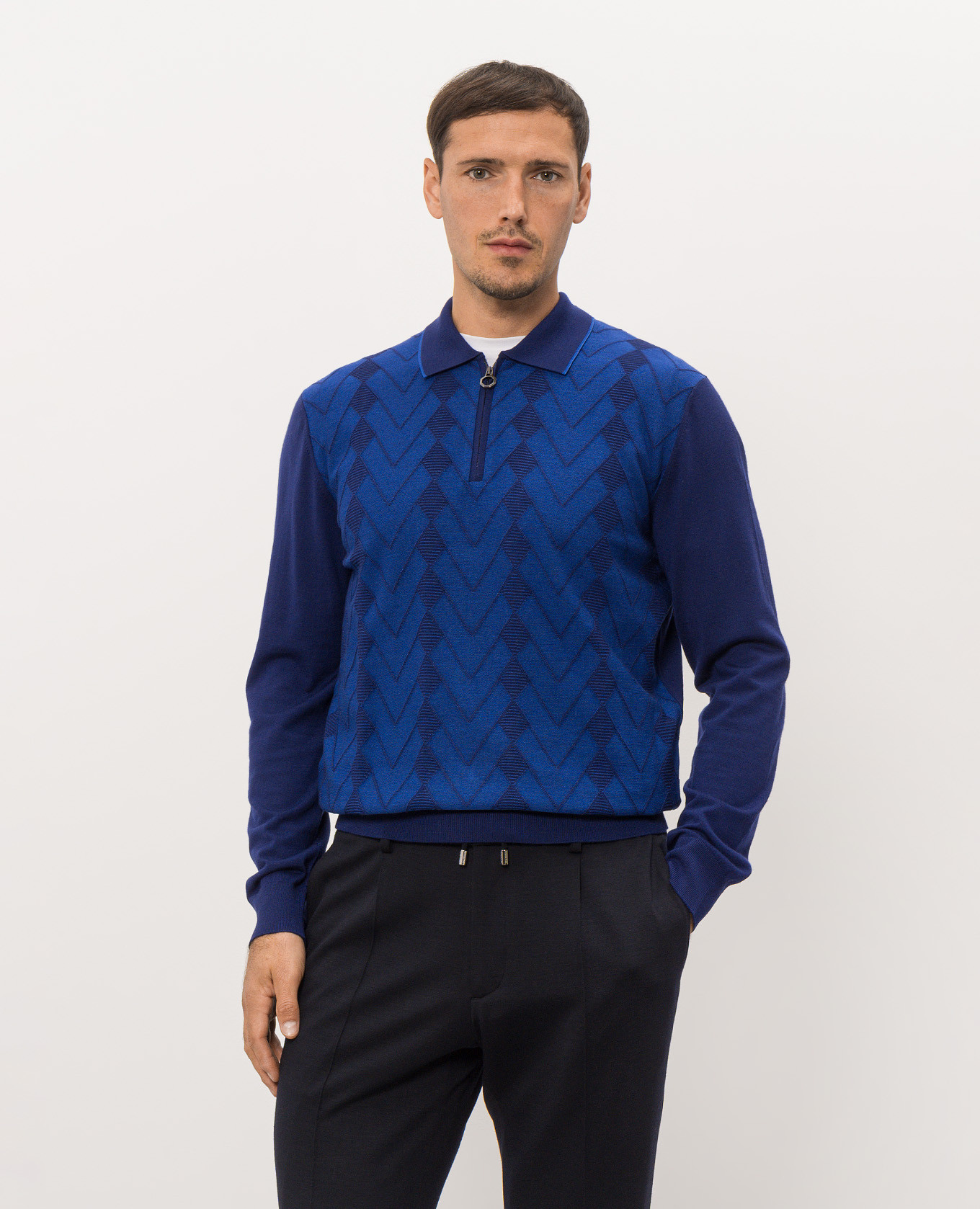 Blue wool and silk polo shirt Stefano Ricci 2