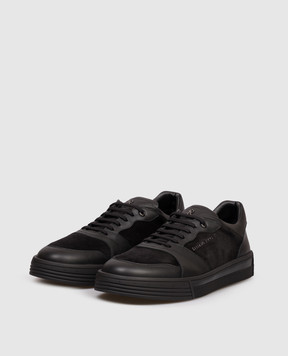 Stefano Ricci Black leather sneakers with textured logo UV23G6705WYSDPM