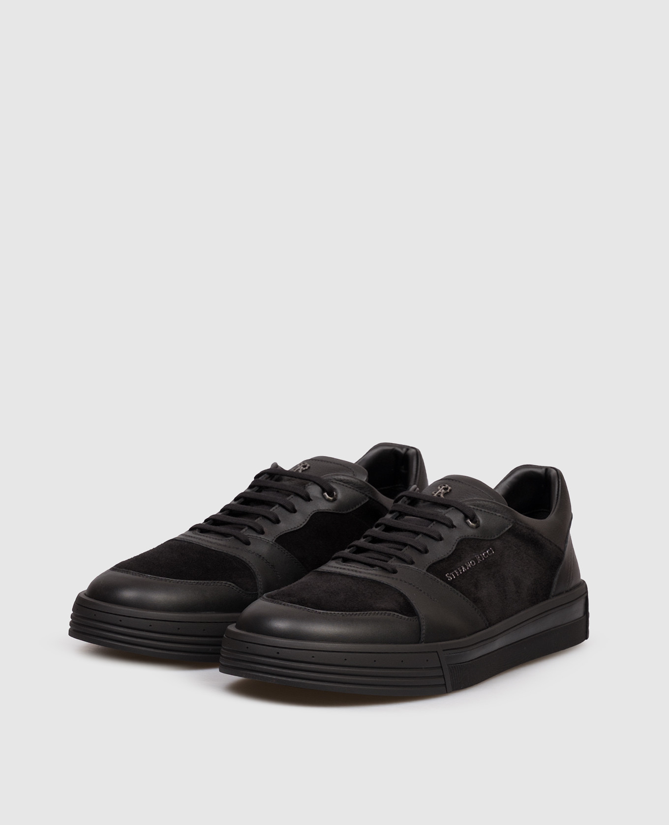 Black leather sneakers with textured logo Stefano Ricci 2
