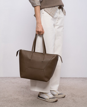 Brunello Cucinelli Brown leather tote bag with logo print MBDKD2571