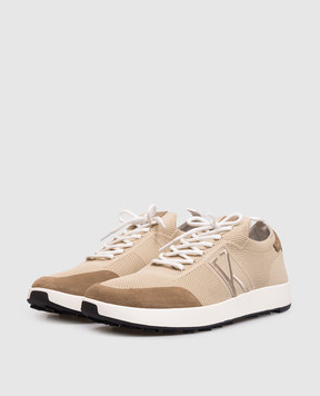 Kiton Beige sneakers with monogram embroidery USSA031N01217