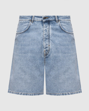 Givenchy Blue denim Bermuda shorts with logo patch BM51PE5YDN