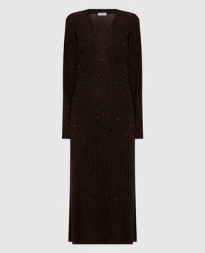 Brunello Cucinelli Brown ribbed cashmere dress M9A895A92