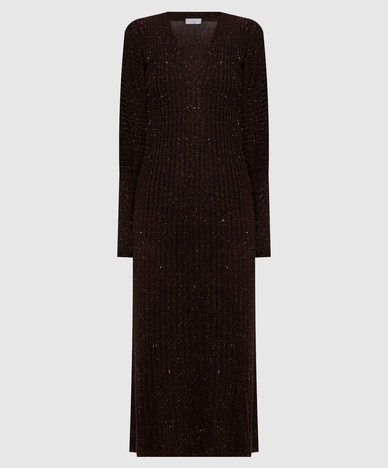 Brown ribbed cashmere dress