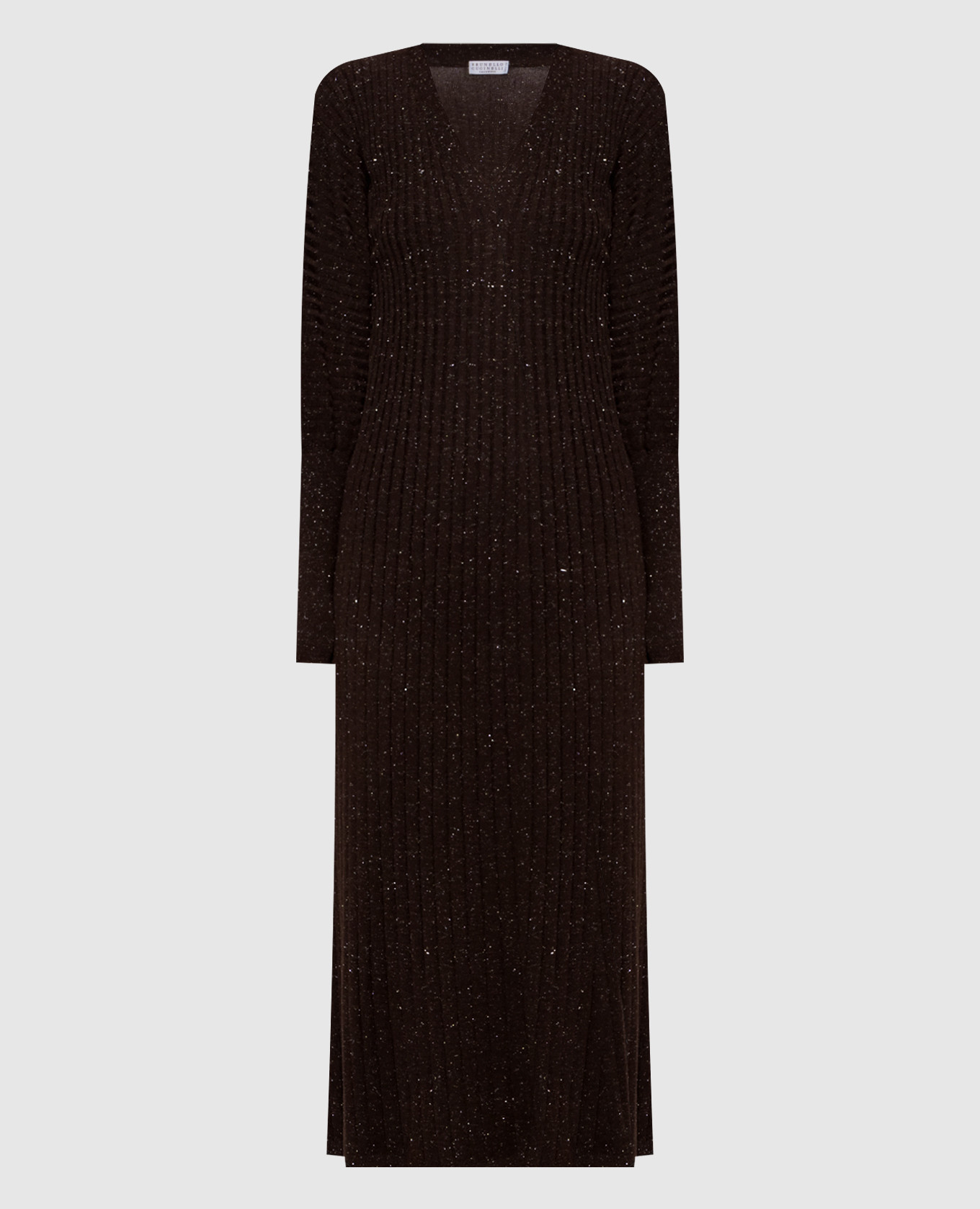 Brown ribbed cashmere dress