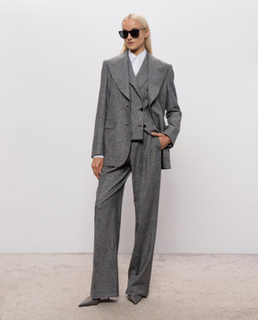 Dolce&Gabbana Gray double-breasted vest with checked wool F794ATFQ2O5