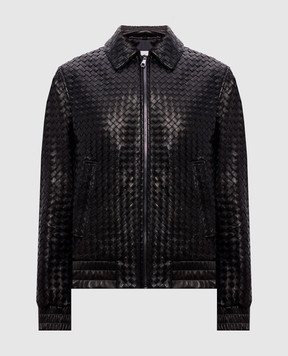 Babe Pay Pls Black leather jacket with braiding 2402BOTBOTTEGA