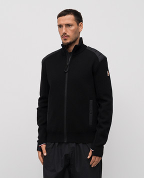 Moncler Grenoble Black wool cardigan with emblem K20979B00010M1122