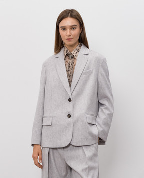 Brunello Cucinelli Gray wool jacket with monil chain MG5497204P