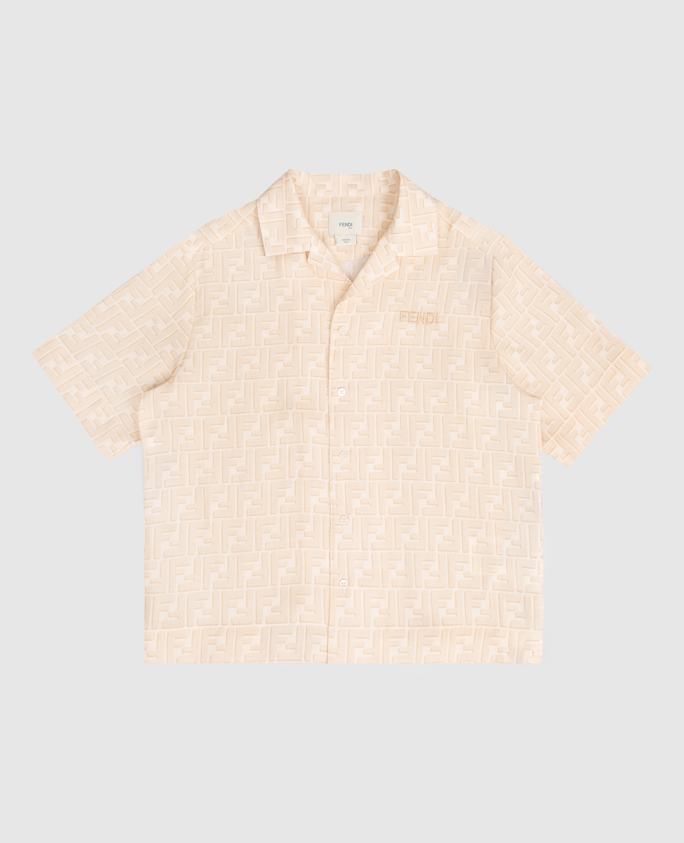 Children's beige linen shirt with monogram print Fendi