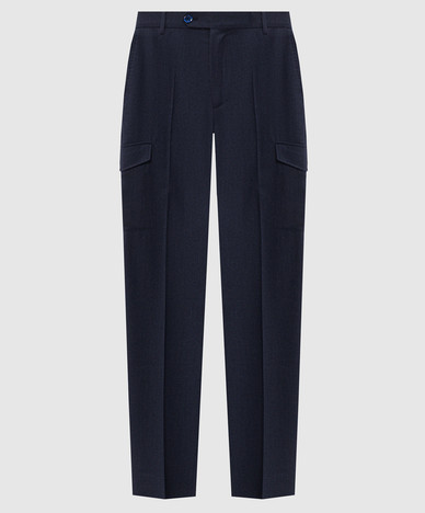 Blue wool and silk cargo pants