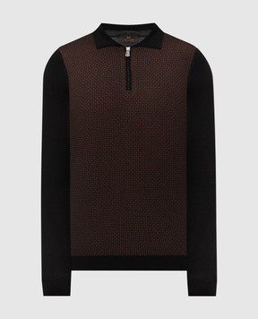 Enrico Mandelli Black wool and silk patterned polo shirt 2K040A5904