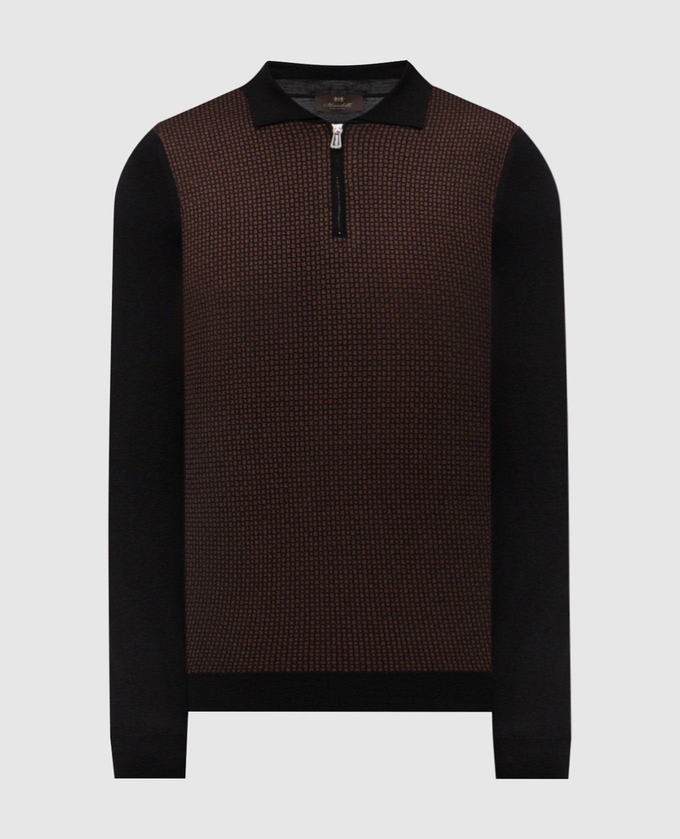 Black wool and silk patterned polo shirt