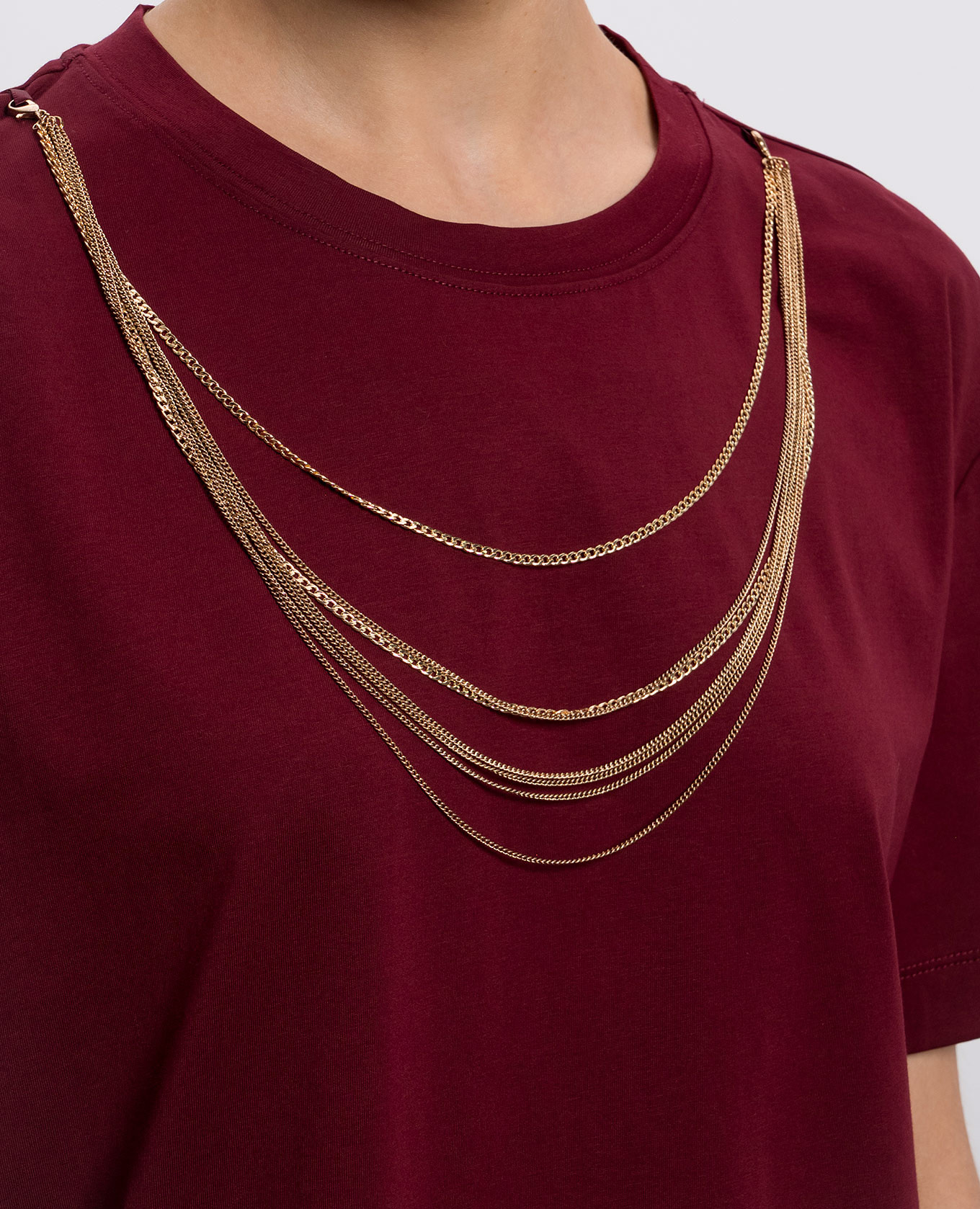Burgundy T-shirt with chains Twinset 5