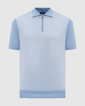 Stefano Ricci Blue polo shirt with patterned silk K212040P31F26196