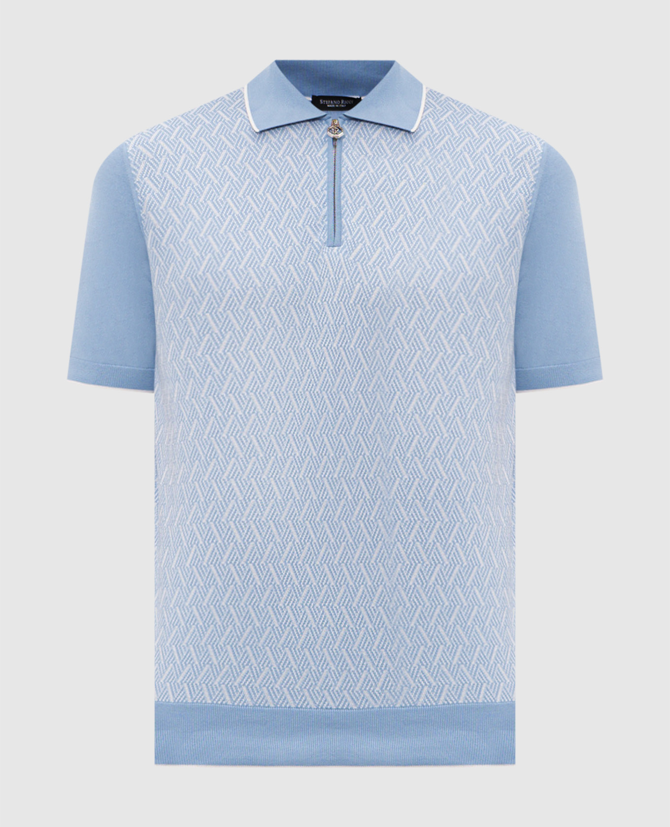 Blue polo shirt with patterned silk