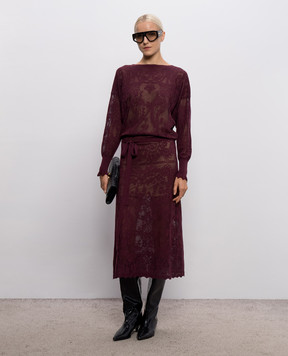 Twinset Burgundy openwork dress with a pattern 262TF3033