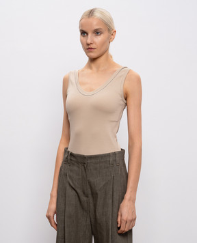 Brunello Cucinelli Beige ribbed top with monil chain M0TC8BJ312