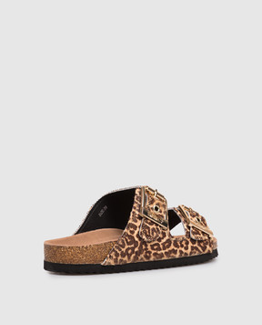 Colors of California Brown leather SLOFI flip-flops with leopard print HCBIO502