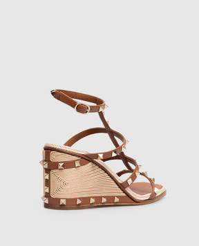 Valentino Brown leather Rockstud wedge sandals 8W2S0IJ8HJQ