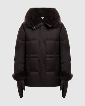 Yves Salomon Army Dark brown down jacket with fox fur 27WFV02072U06W