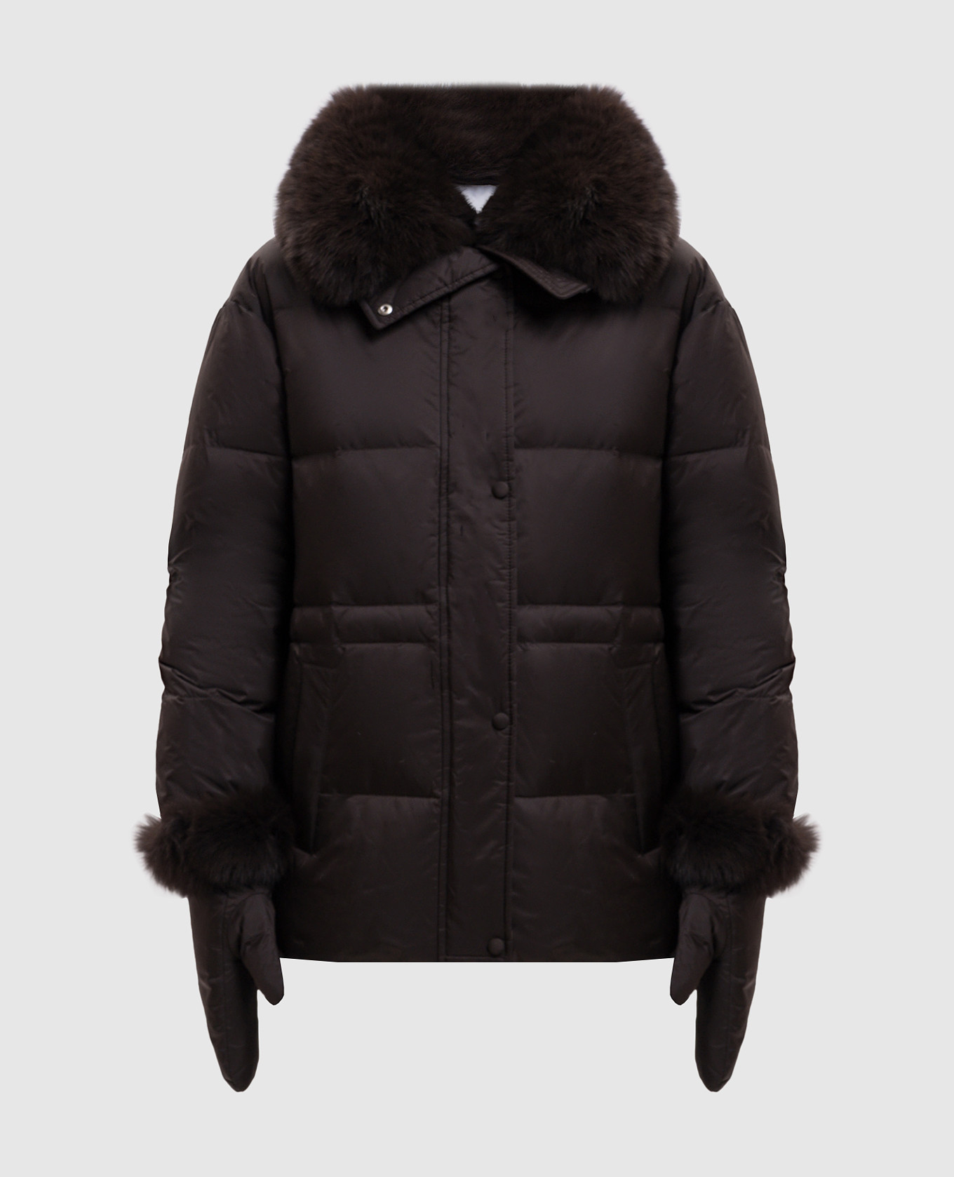 Dark brown down jacket with fox fur