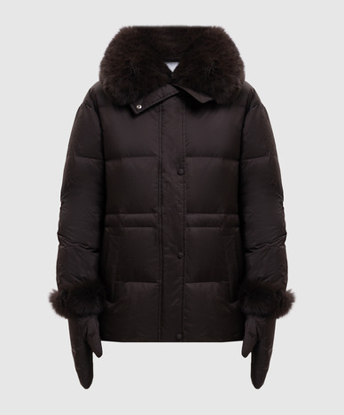 Dark brown down jacket with fox fur