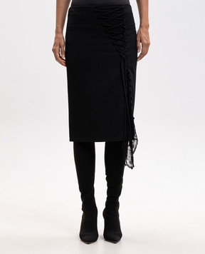 Alexander McQueen Black wool pencil skirt with lace A00047QJAAC