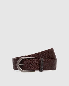 Brunello Cucinelli Burgundy leather belt with monil chain M0JUMC31GP