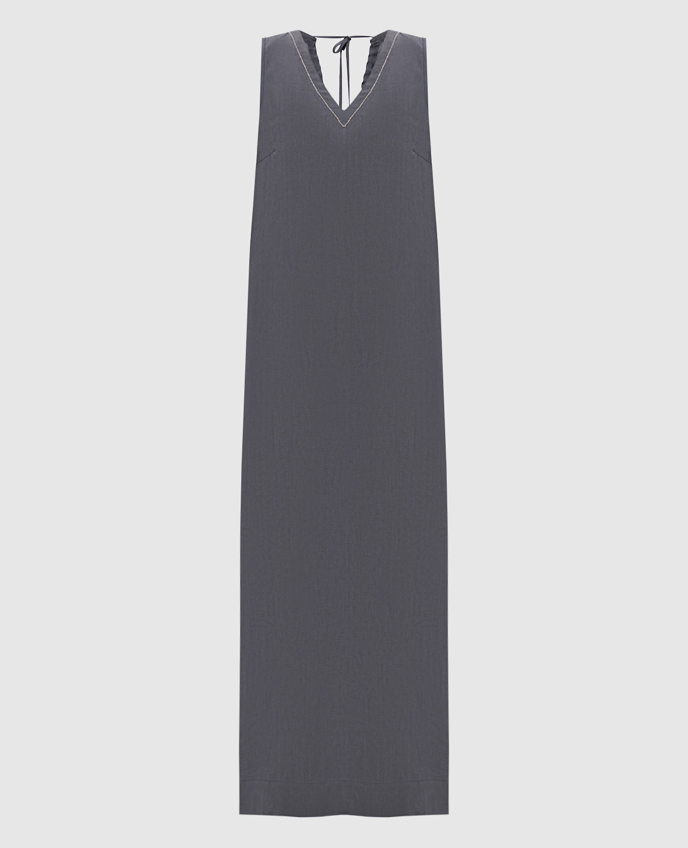 Gray linen dress with monil chain