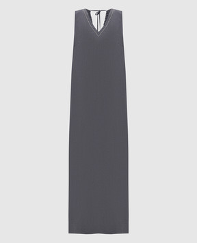 Peserico Gray linen dress with monil chain S0216802647