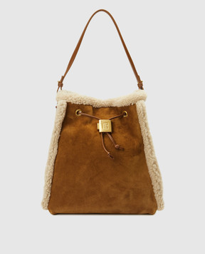 Balmain Brown suede backpack bag with fur HN1GE036LMOS