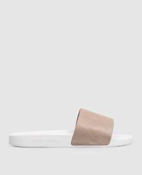Stefano Ricci Beige leather flip-flops with embossed logo UG31G760VD