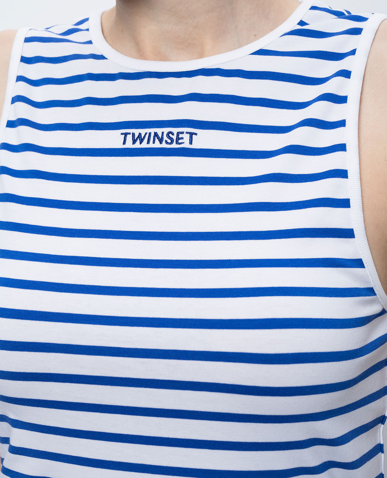 

White striped top with logo embroidery Twinset
