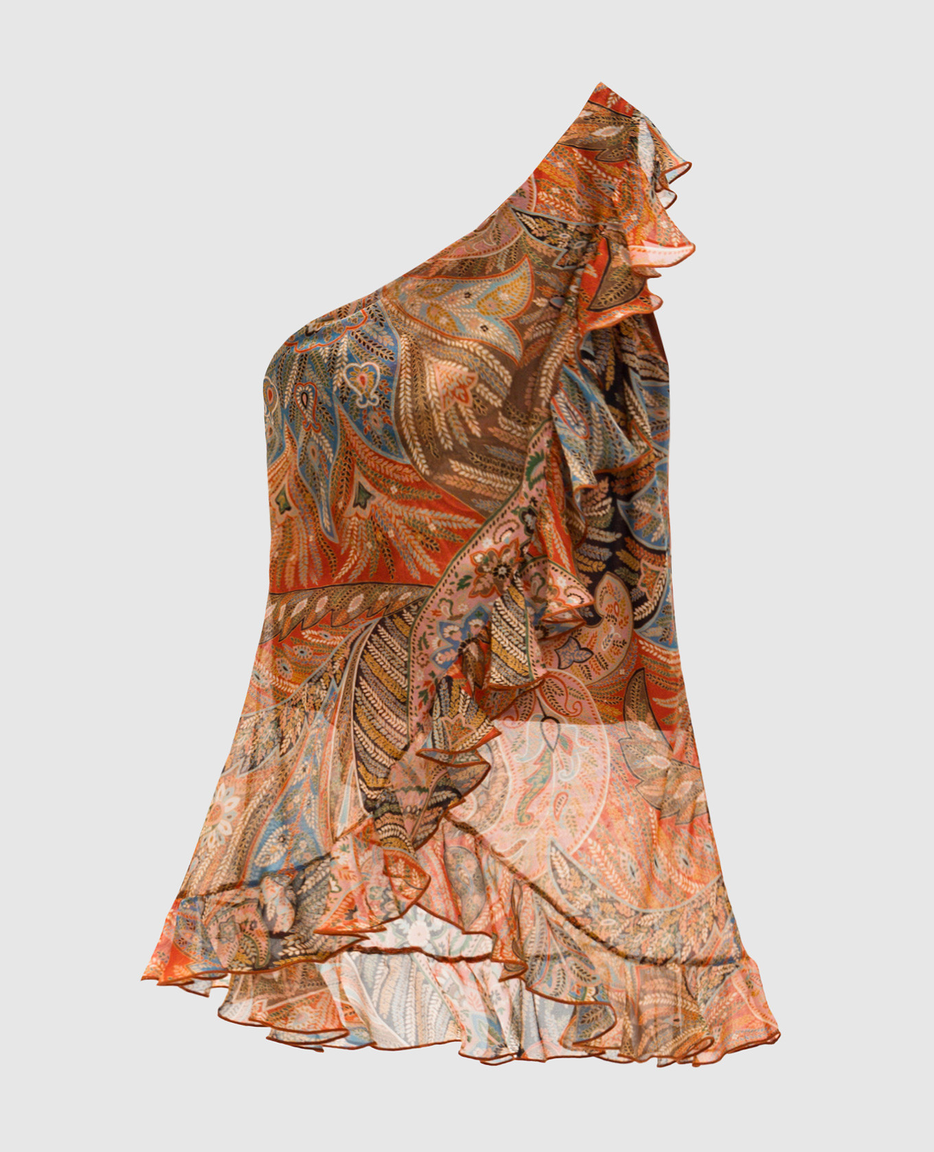 

One-shoulder silk top Etro, Brown