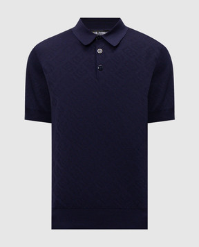 Dolce&Gabbana Blue silk polo shirt with woven DG logo pattern GXZ02TJBSO9