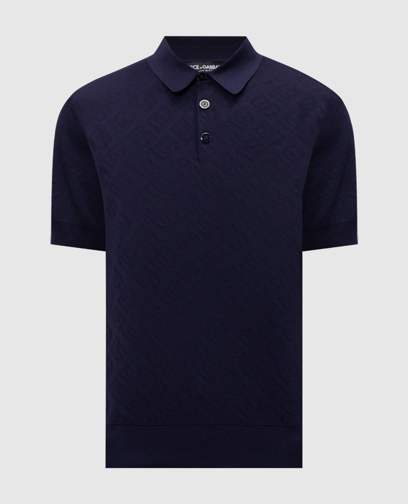 Blue silk polo shirt with woven DG logo pattern Dolce&Gabbana