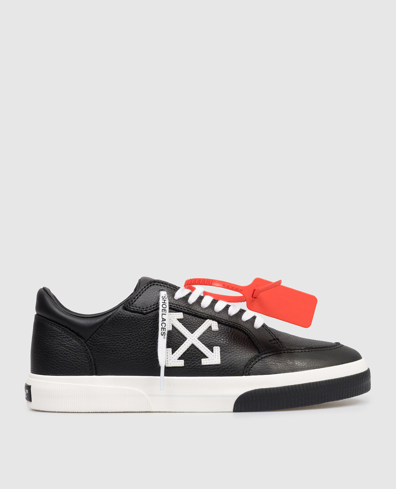 Black Vulcanized Leather Sneakers with Arrow Patch