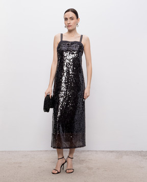 Peserico Black sequined midi dress with monil chain E022446801D