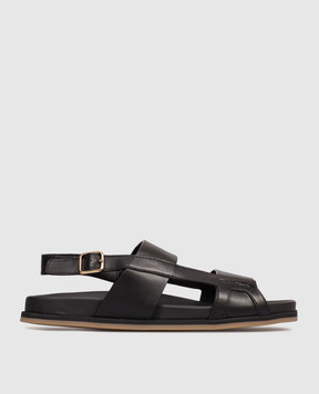 Santoni Black leather sandals with embossed logo MCEG19327HV6MGOR