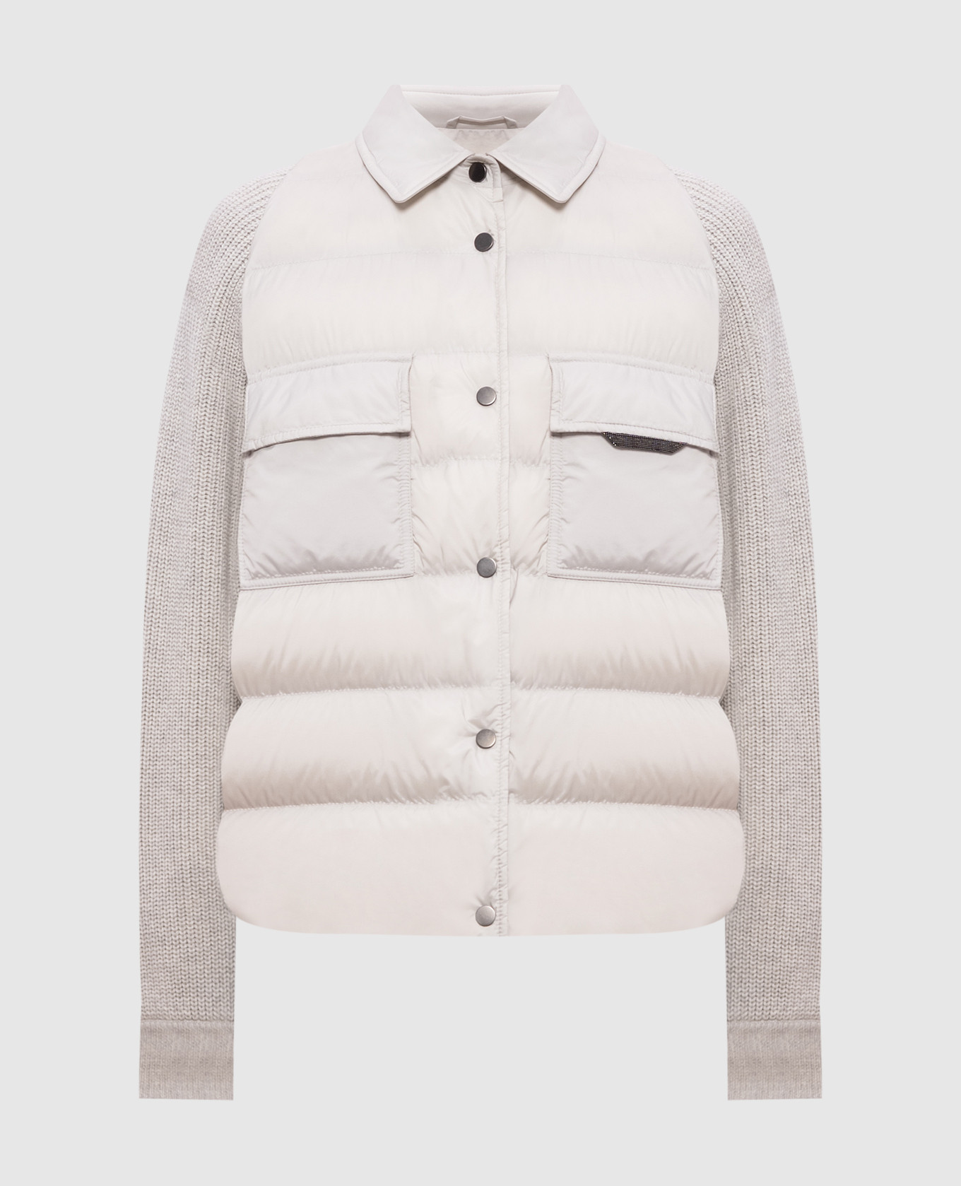 Gray down jacket with monil chain