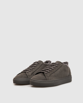 Doucal's Gray nubuck sneakers with fur DD8935JESSUM288
