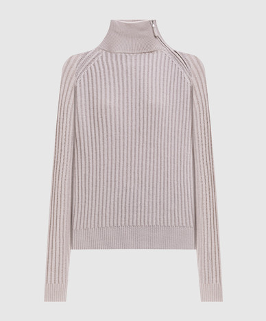 Maglione beige in lana e cashmere con cerniera