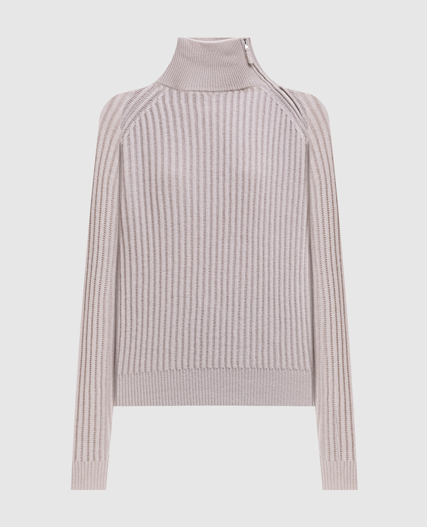 Beige wool and cashmere sweater with zipper
