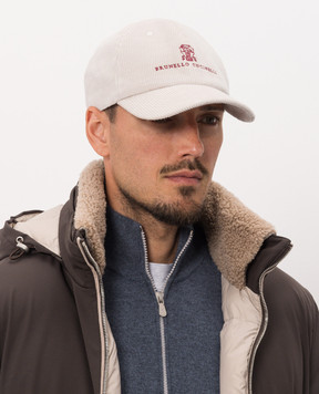 Brunello Cucinelli Beige velvet cap with embroidery MY4999850
