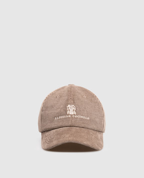 Brunello Cucinelli Beige corduroy cap with logo embroidery MY4999850